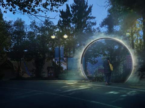  现代乡村园林夜景景观psd 