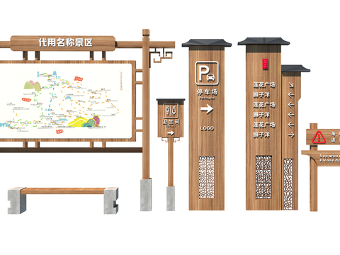  景区指示牌 标识牌 导视牌3d模型 