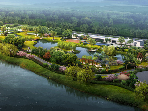  公园河道鸟瞰psd 