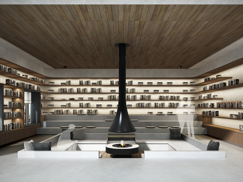  现代书吧阅览室3d模型 