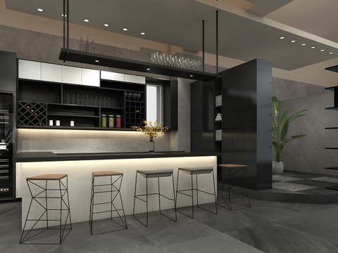  现代极简茶水间休闲区3d模型 