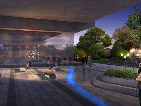  现代广场公园夜景景观psd 