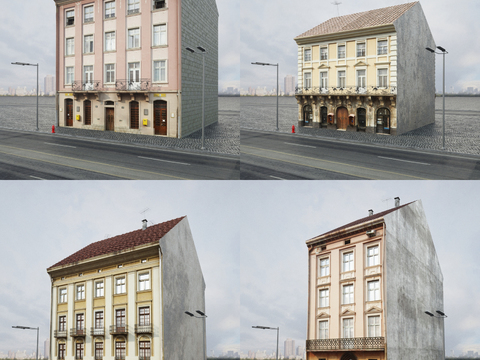  欧式复古小楼房建筑外观3d模型 