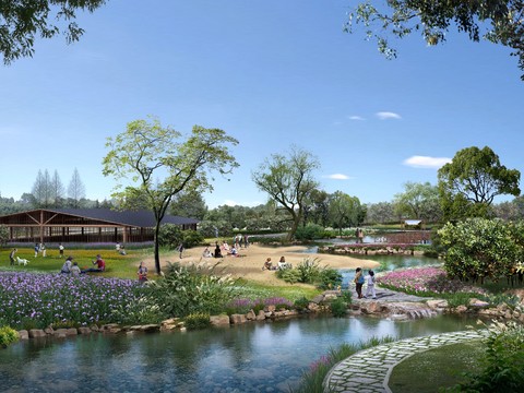  现代湿地公园园林景观psd 