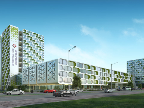  现代医院大楼外观psd 