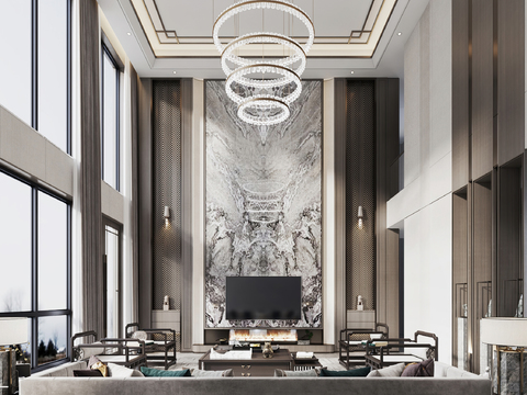  新中式别墅大堂3d模型 