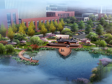  园林景观鸟瞰psd 