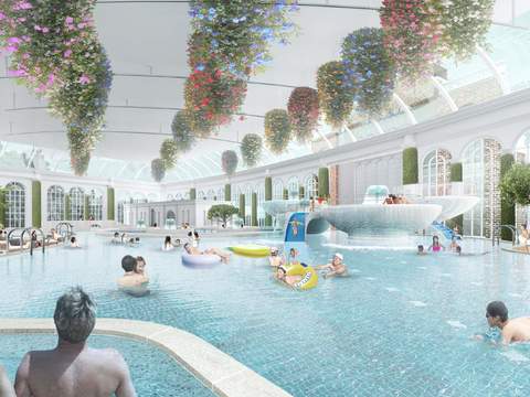  现代亲子游泳池景观psd 