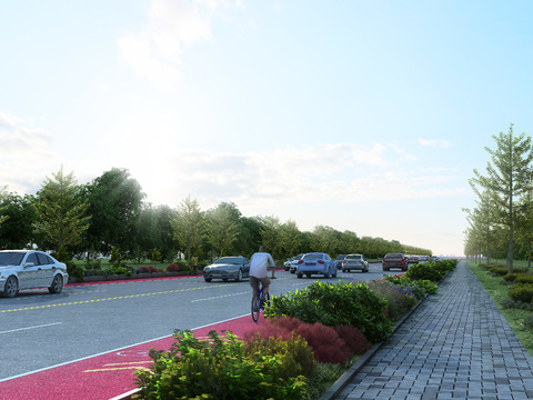  道路景观 城市绿化3d模型 