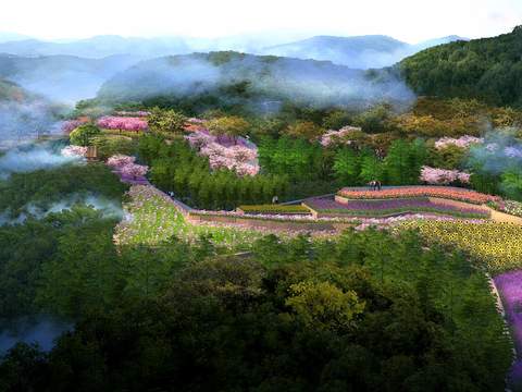  现代森林花海园林鸟瞰psd 