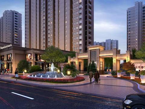  现代商业街步行街夜景psd 