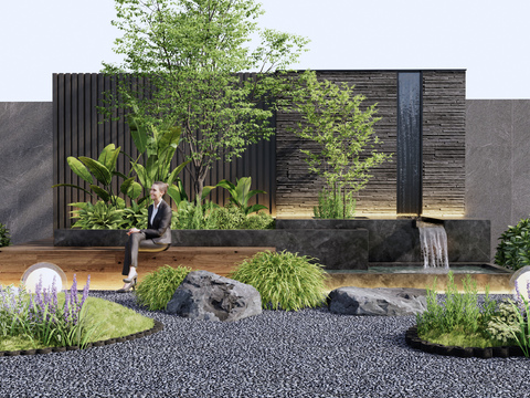  流水景墙 山石景观3d模型 