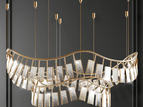  新中式双层水晶吊灯3d模型下载 金色金属框架 现代家居客厅奢华吊灯  