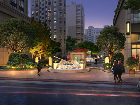  现代商业街小区入口psd 