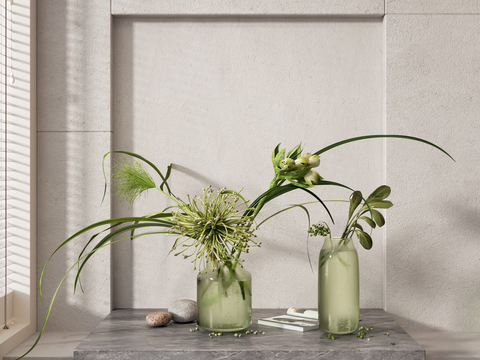  水生植物 花瓶 花艺 鲜花3d模型 