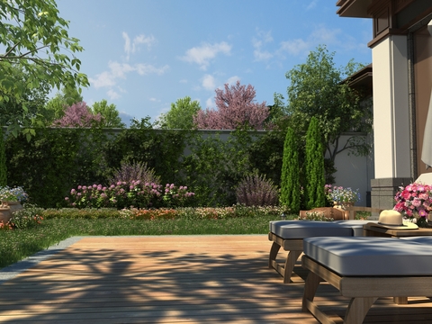  现代别墅庭院景观3d模型 