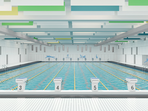  游泳馆 室内游泳池3d模型 