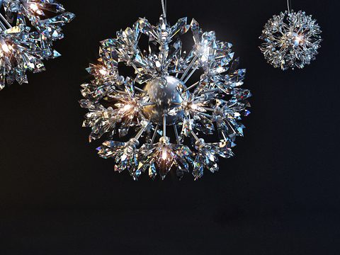  现代奢华水晶吊灯3d模型下载  金属球体与反射性水晶艺术照明 家居装饰设计 