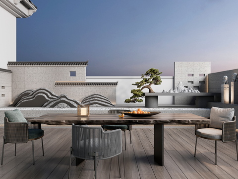  新中式别墅庭院3d模型 