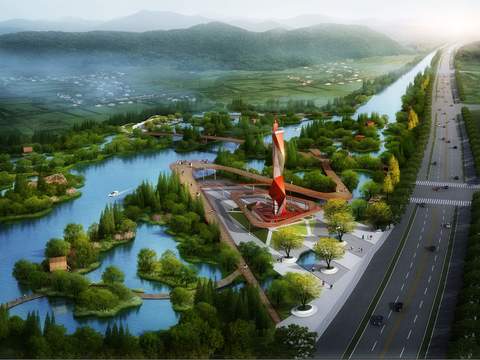  现代滨河公园景观psd 