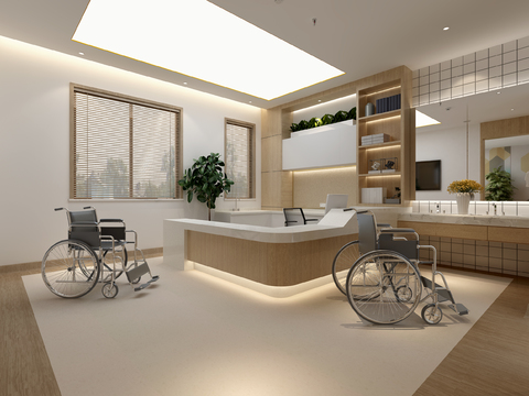  现代养老公寓前台大厅3d模型 