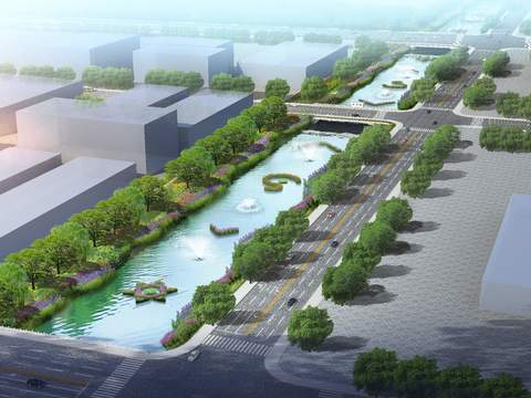  现代河道景观psd 