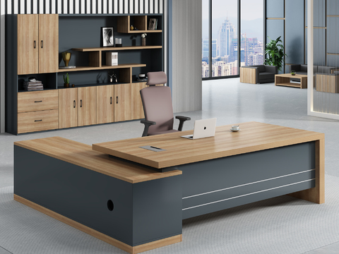  现代大班台桌3d模型 