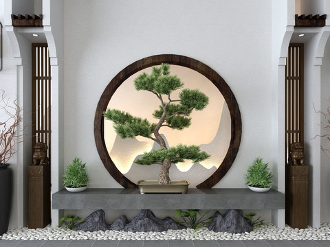  新中式松树景观小品3d模型 