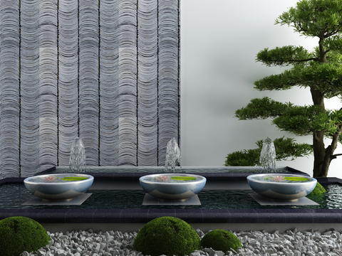  新中式庭院喷泉水景小品3d模型 