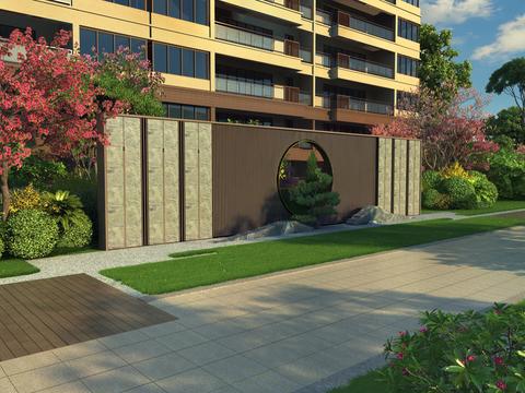  新中式小区园林景观3d模型 