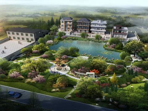  园林景观鸟瞰psd 