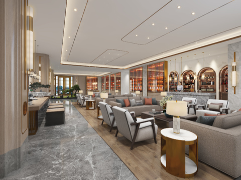  新中式酒店大堂吧3d模型 