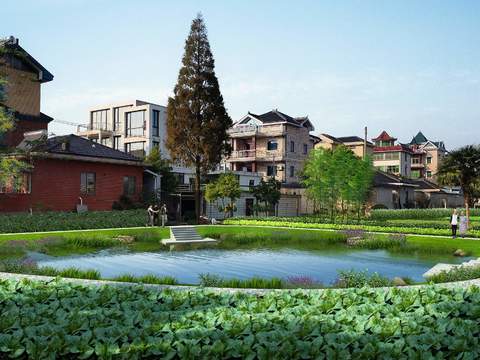  池塘 美丽乡村psd 