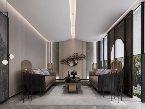  新中式会所洽谈室3d模型 