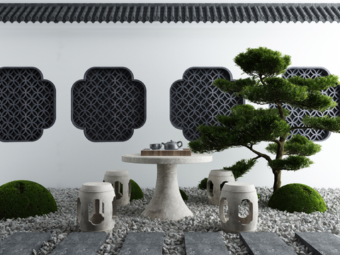  新中式松树园林小品3d模型 