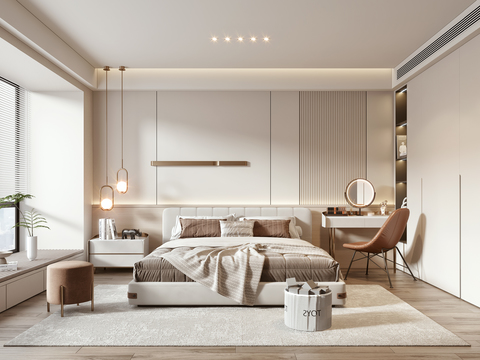 奶油风卧室 主卧 主人房3d模型