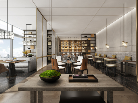  新中式酒店餐厅3d模型 
