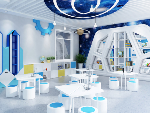  现代幼儿园科学实验教室3d模型 