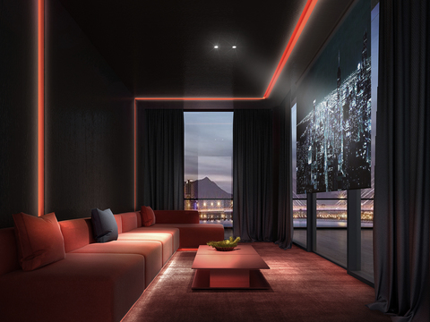  现代家庭视听室3d模型 