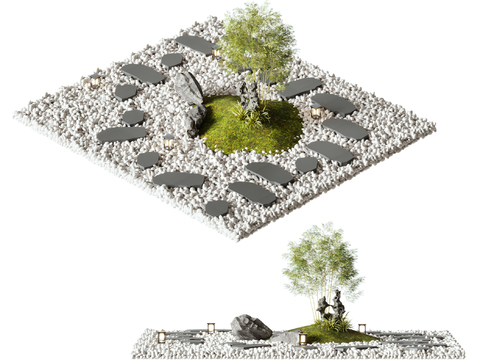  汀步树池 绿植小品 鹅卵石3d模型 
