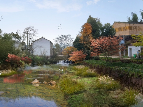  乡村河涌 河流psd 