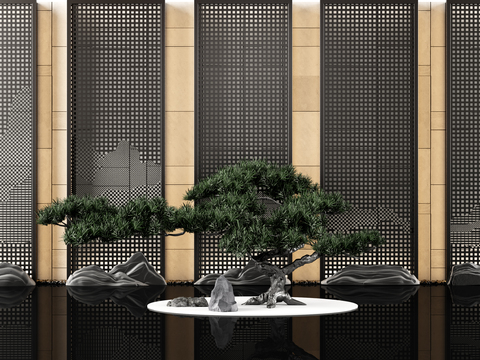  新中式松树假山园艺小品3d模型 