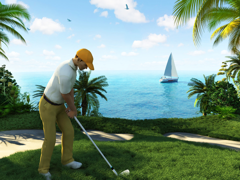  现代海边高尔夫球场景观3d模型 