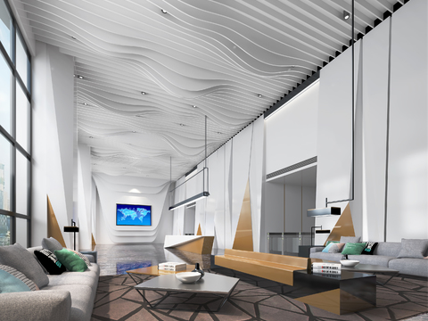  现代办公楼大堂前台3d模型 