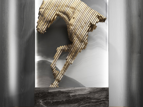  现代积木抽象马雕塑3d模型 