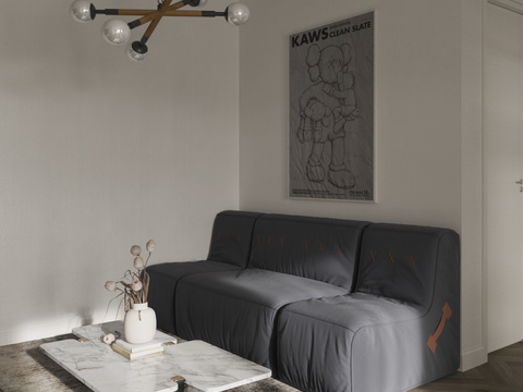  现代侘寂公寓客厅卧室3d模型 