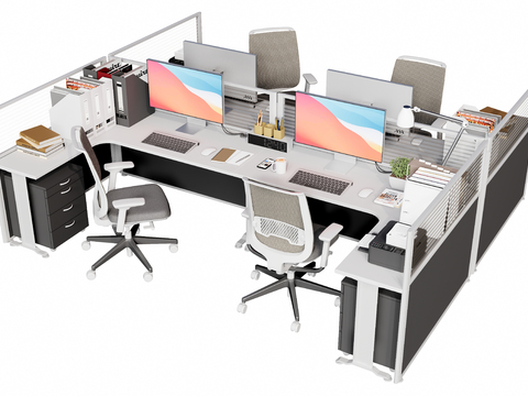  现代卡位办公桌椅3d模型 