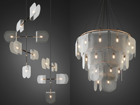  现代金属水晶片吊灯3d模型 