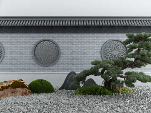  新中式迎客松景观小品3d模型 