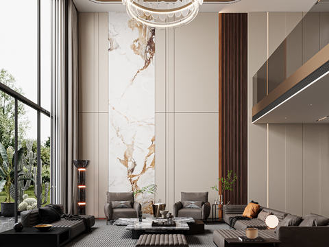  别墅客厅 别墅中空3d模型 